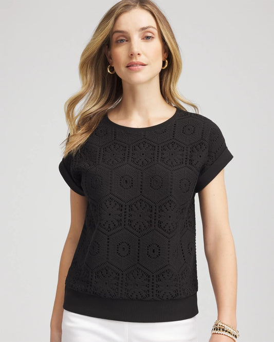 Chico's Women | Crocheted Cotton-Blend Shirt BLACK