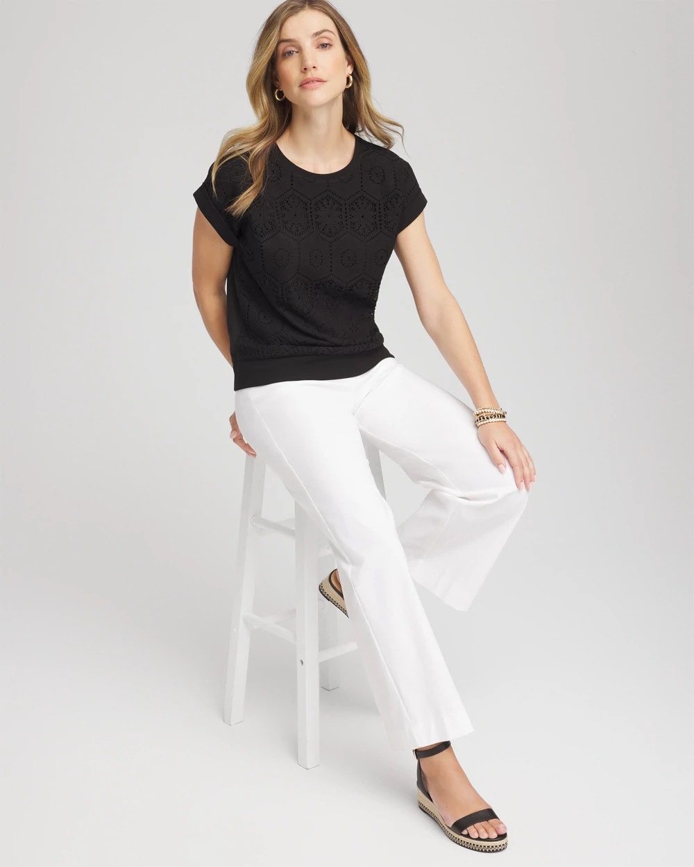 Chico's Women | Crocheted Cotton-Blend Shirt BLACK