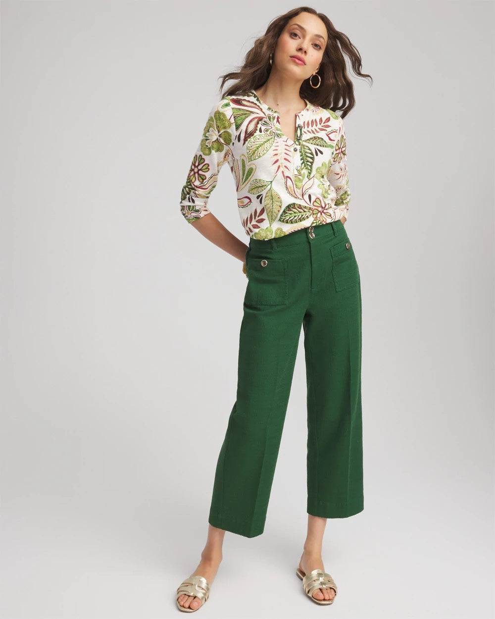 Chico's Women | Tropical Cotton Slub Henley Shirt ECRU