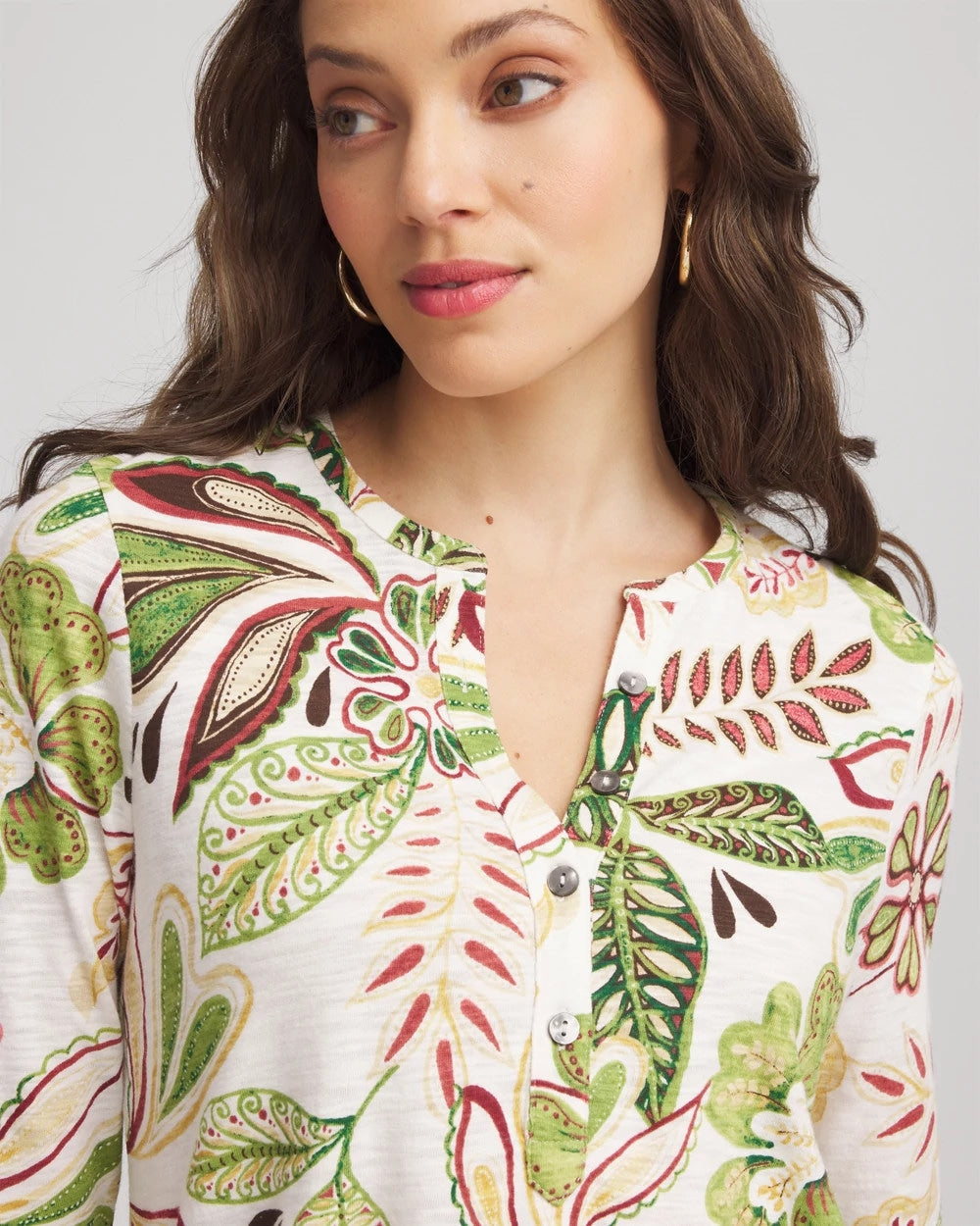 Chico's Women | Tropical Cotton Slub Henley Shirt ECRU