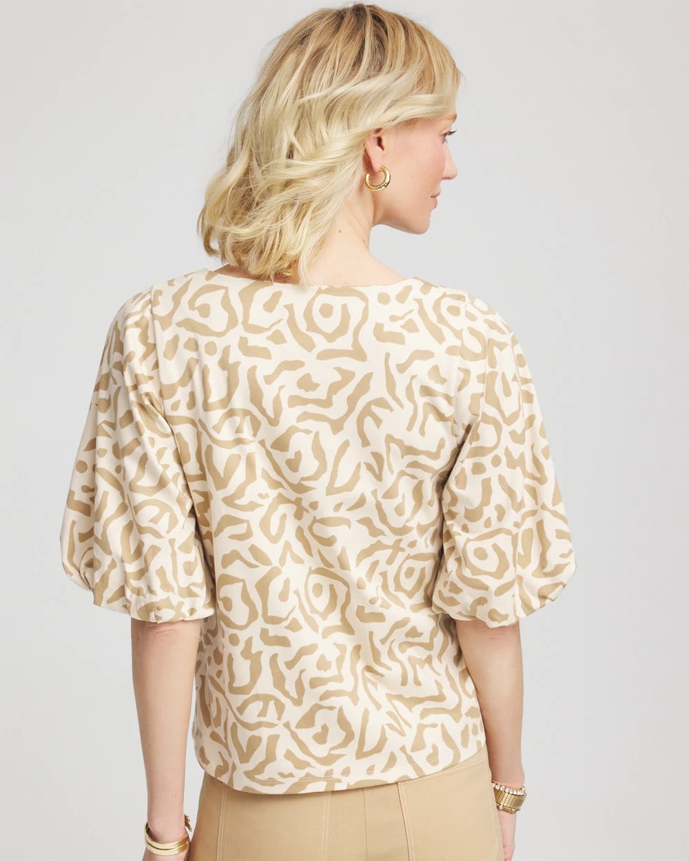 Chico's Women | Animal Print Bubble Sleeve Top GLISTENING SAND