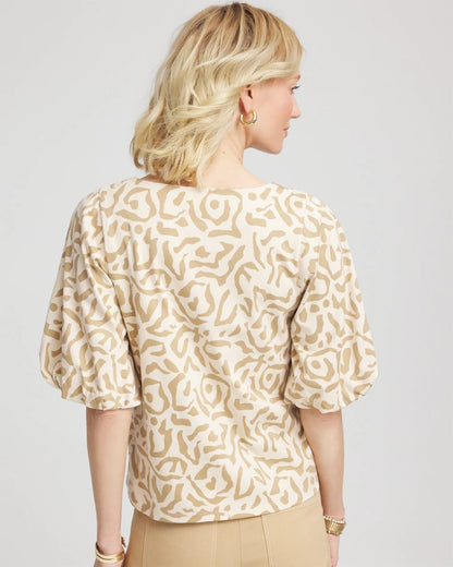 Chico's Women | Animal Print Bubble Sleeve Top GLISTENING SAND