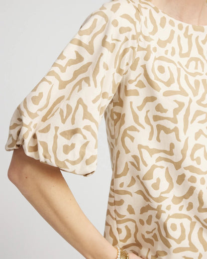 Chico's Women | Animal Print Bubble Sleeve Top GLISTENING SAND