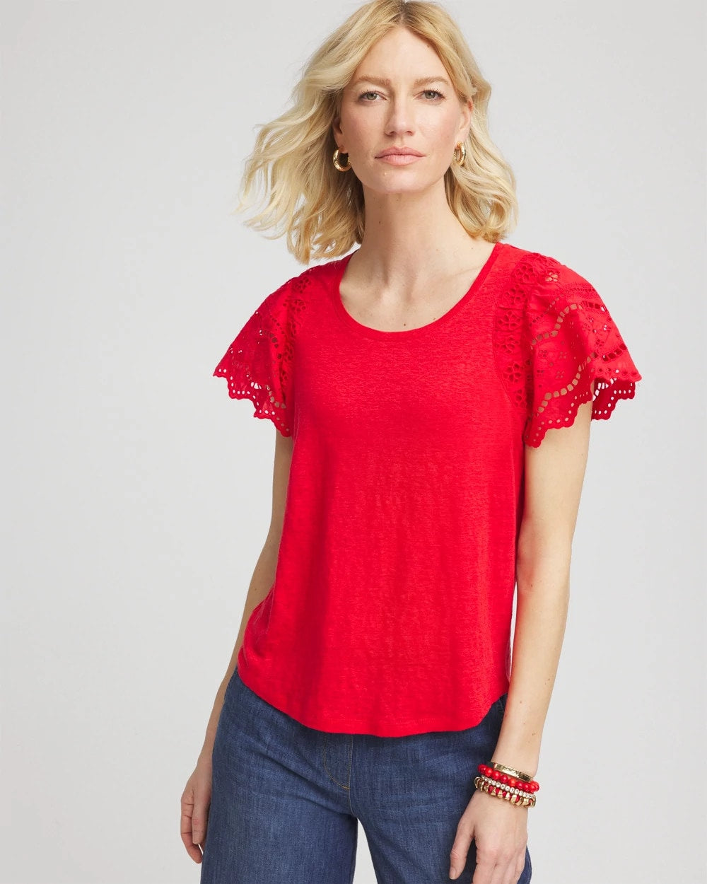 Chico's Women | Linen Embroidered Lace Tee RED GLOW