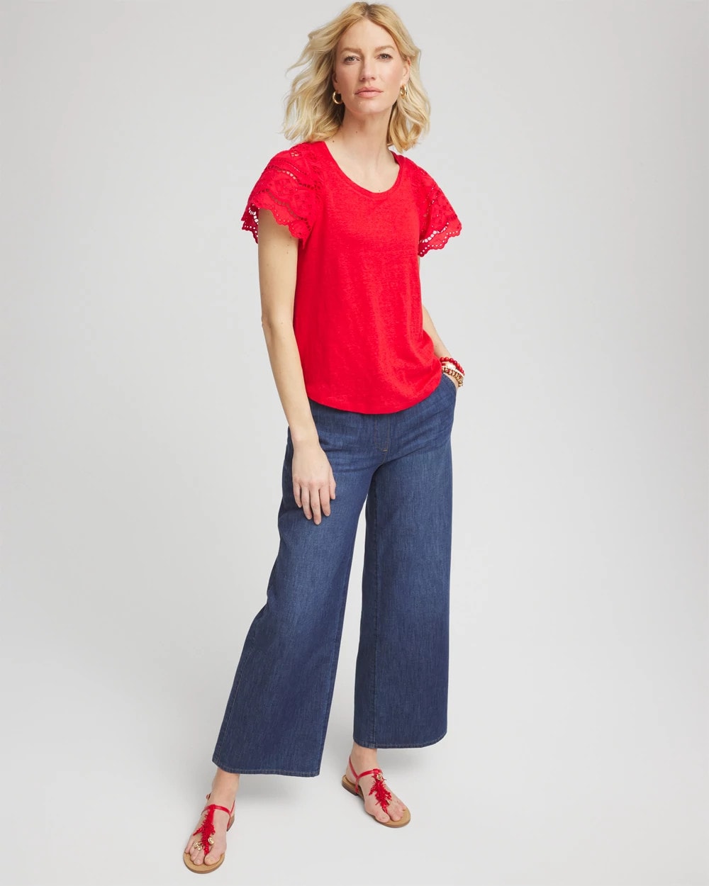 Chico's Women | Linen Embroidered Lace Tee RED GLOW