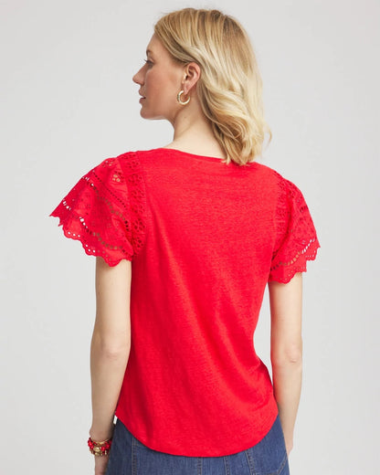 Chico's Women | Linen Embroidered Lace Tee RED GLOW