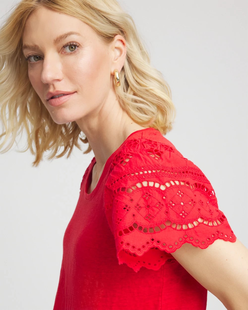Chico's Women | Linen Embroidered Lace Tee RED GLOW