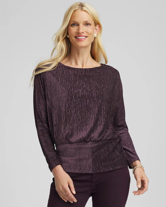 Chico's Women | Crinkle Velvet Banded-Bottom Top NIGHT BLOOM