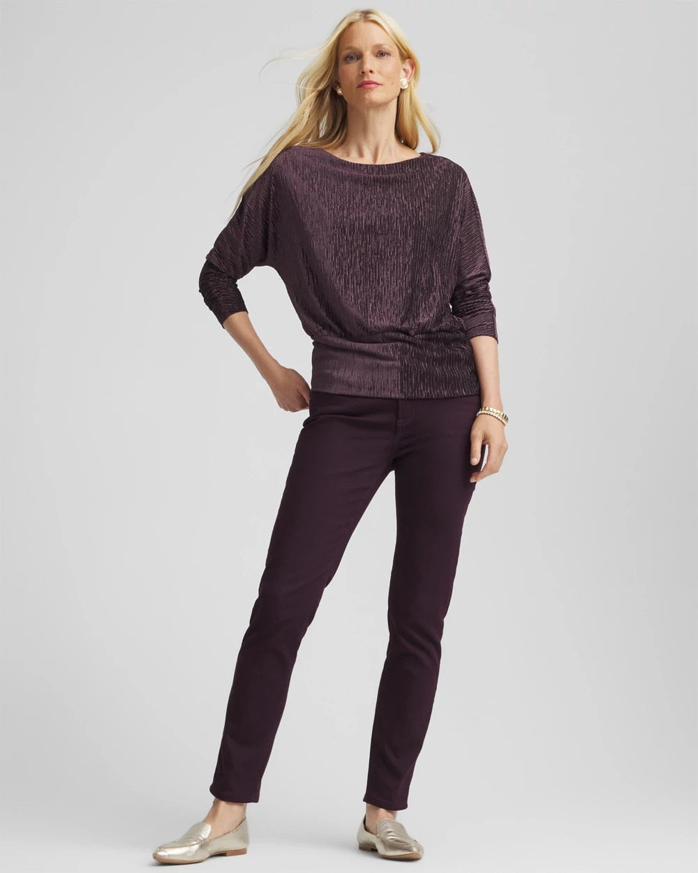 Chico's Women | Crinkle Velvet Banded-Bottom Top NIGHT BLOOM
