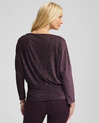 Chico's Women | Crinkle Velvet Banded-Bottom Top NIGHT BLOOM