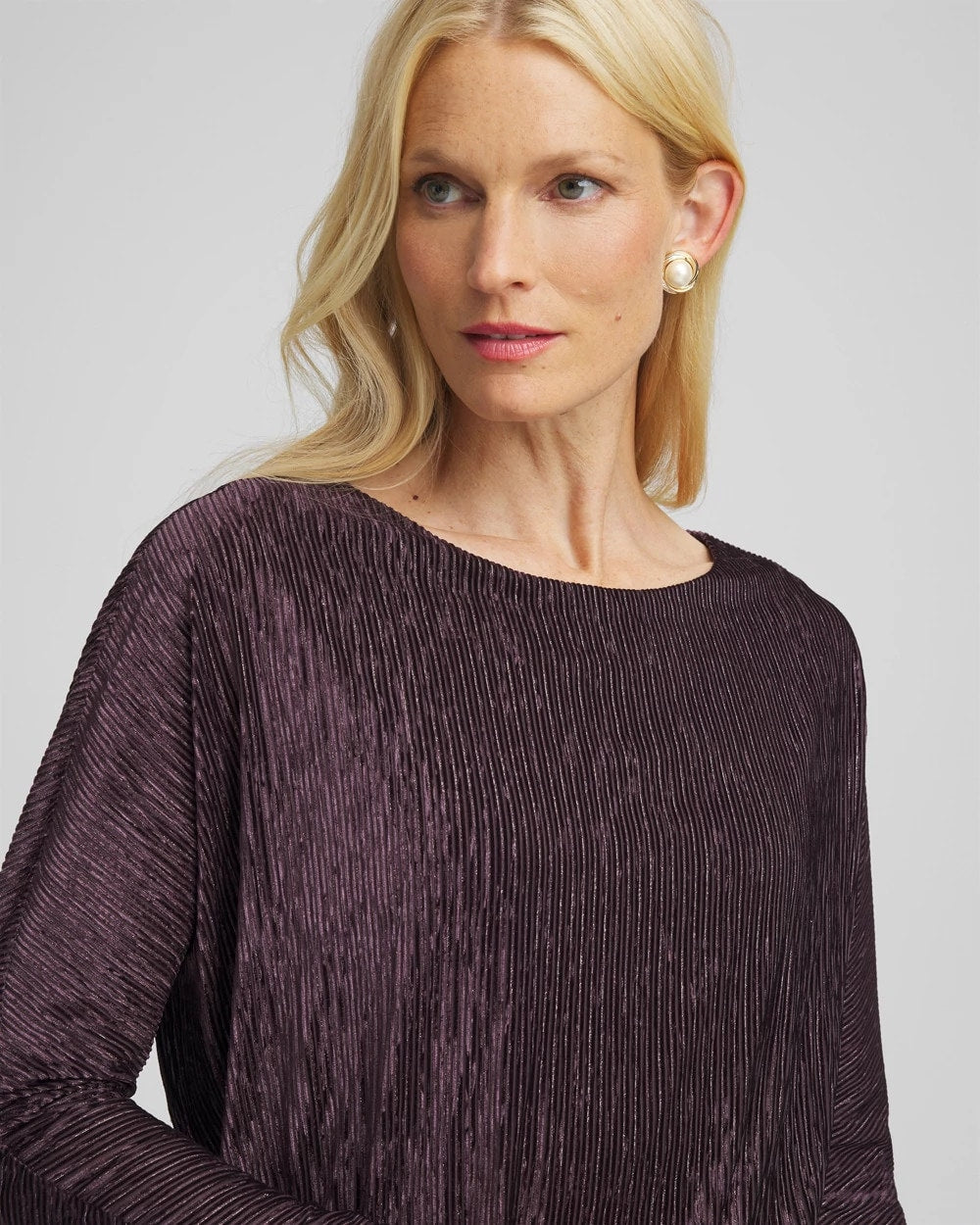 Chico's Women | Crinkle Velvet Banded-Bottom Top NIGHT BLOOM