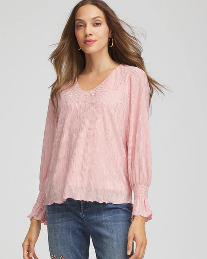Chico's Women | Crinkle Bodre Voop Neck Top BLUSHED