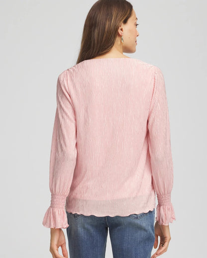 Chico's Women | Crinkle Bodre Voop Neck Top BLUSHED
