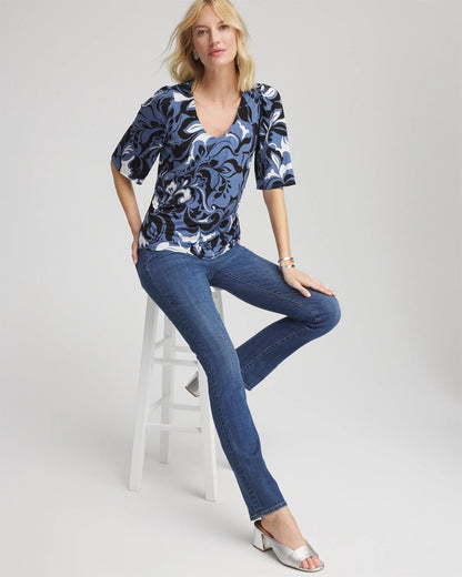 Chico's Women | Stretch-Knit Flutter-Sleeve Tee BLUE LOTUS