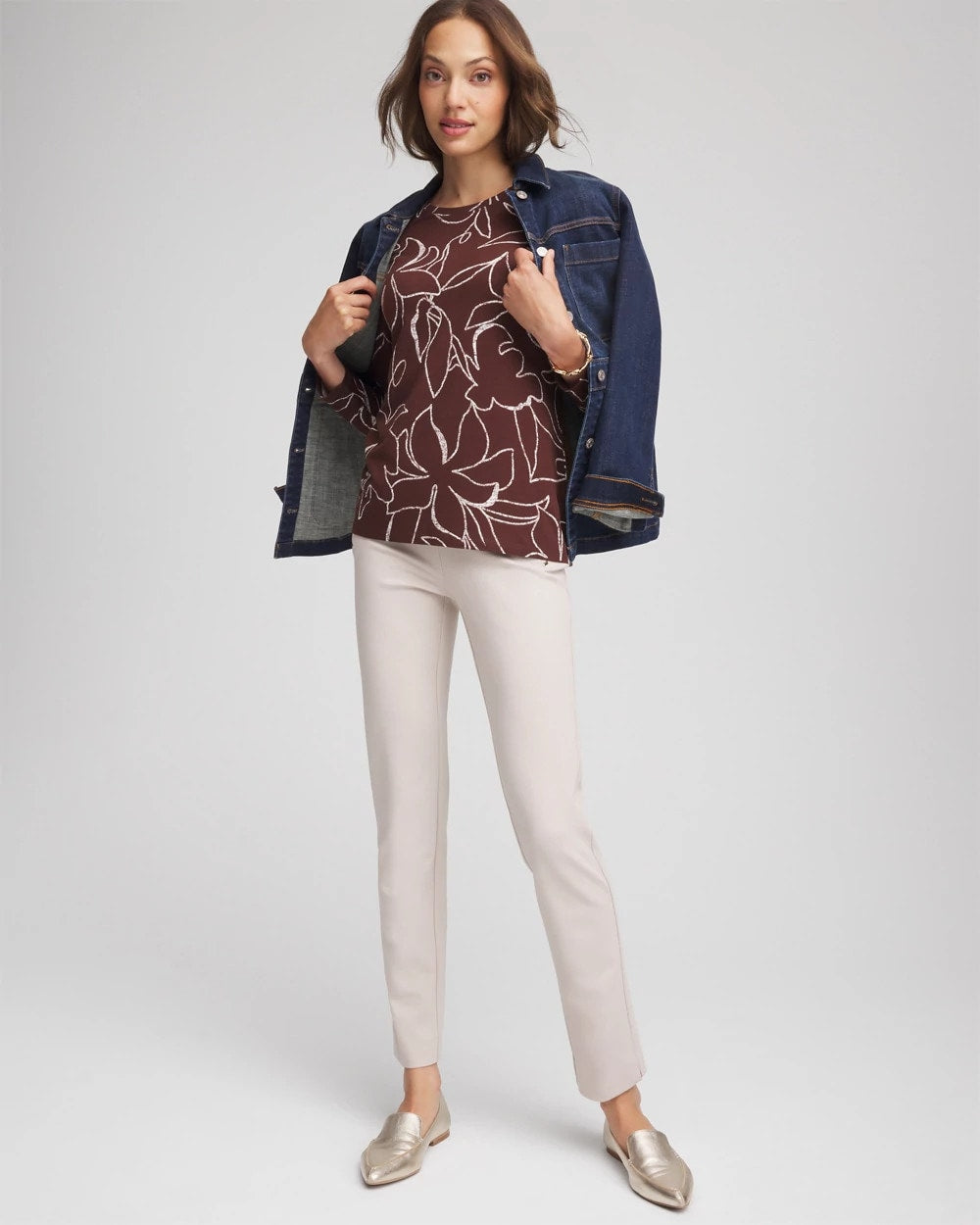 Chico's Women | Floral Touch of Cool™ Layering Tee CACAO