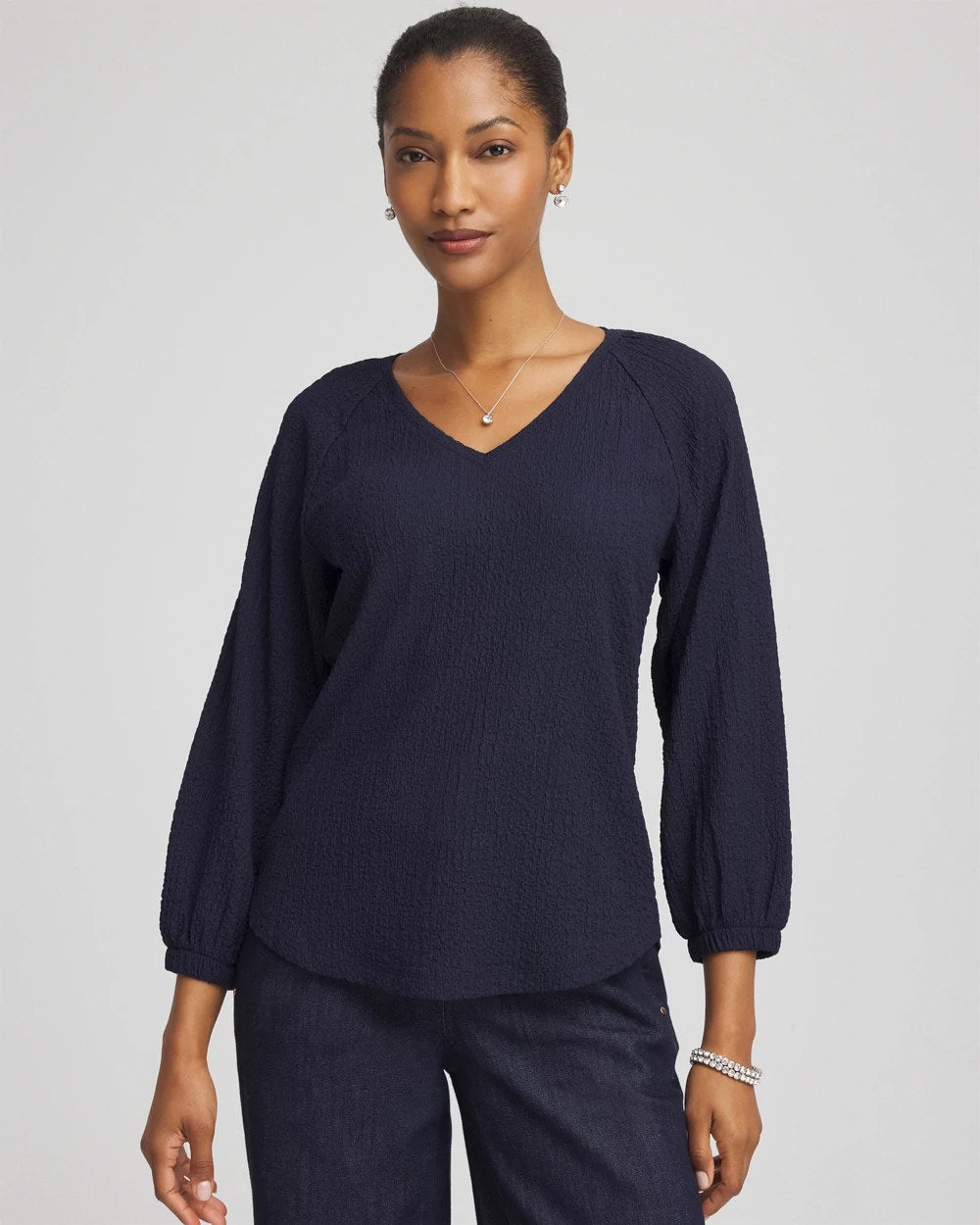 Chico's Women | Textured Raglan V-Neck Top PASSPORT BLUE