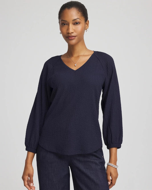 Chico's Women | Textured Raglan V-Neck Top PASSPORT BLUE