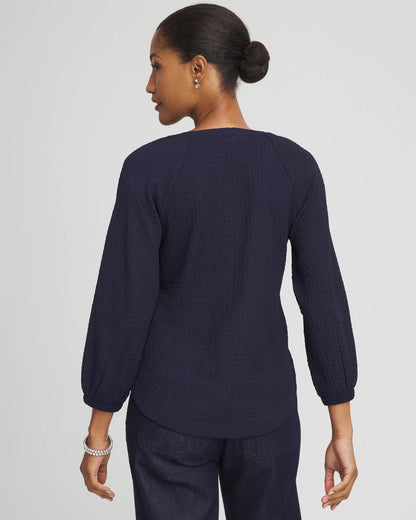 Chico's Women | Textured Raglan V-Neck Top PASSPORT BLUE