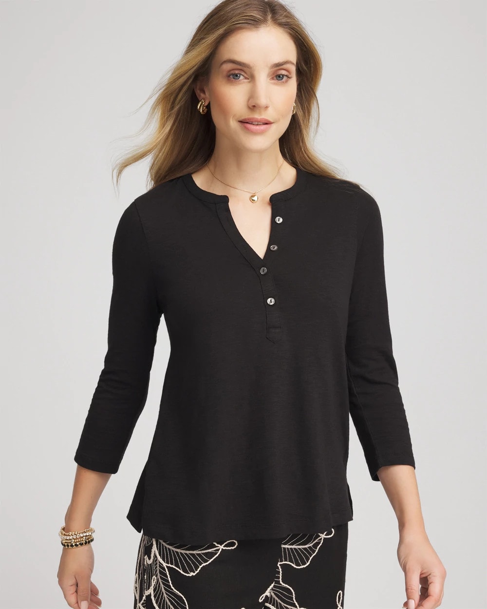 Chico's Women | Cotton Slub Henley Shirt BLACK