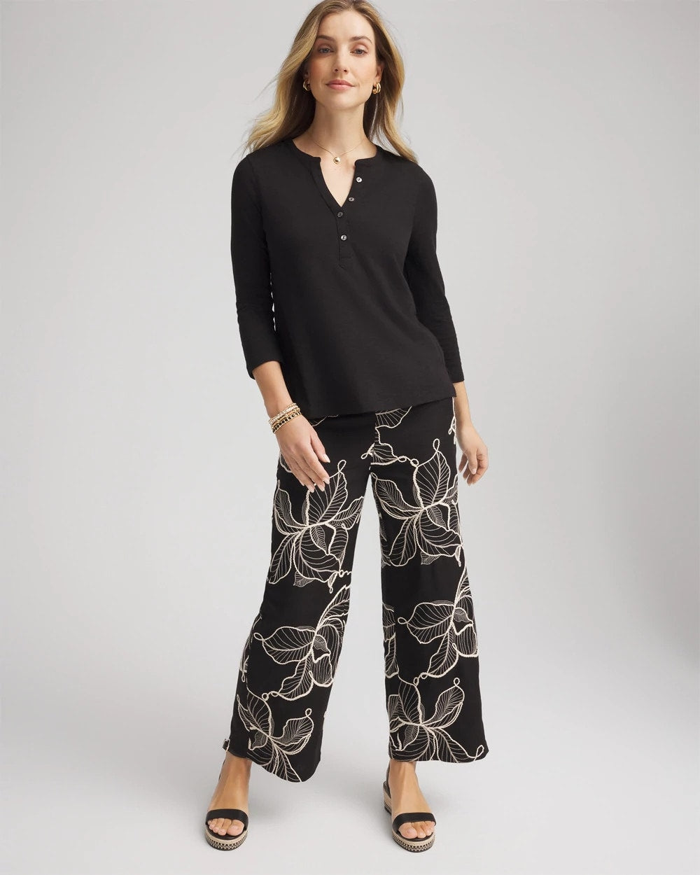 Chico's Women | Cotton Slub Henley Shirt BLACK