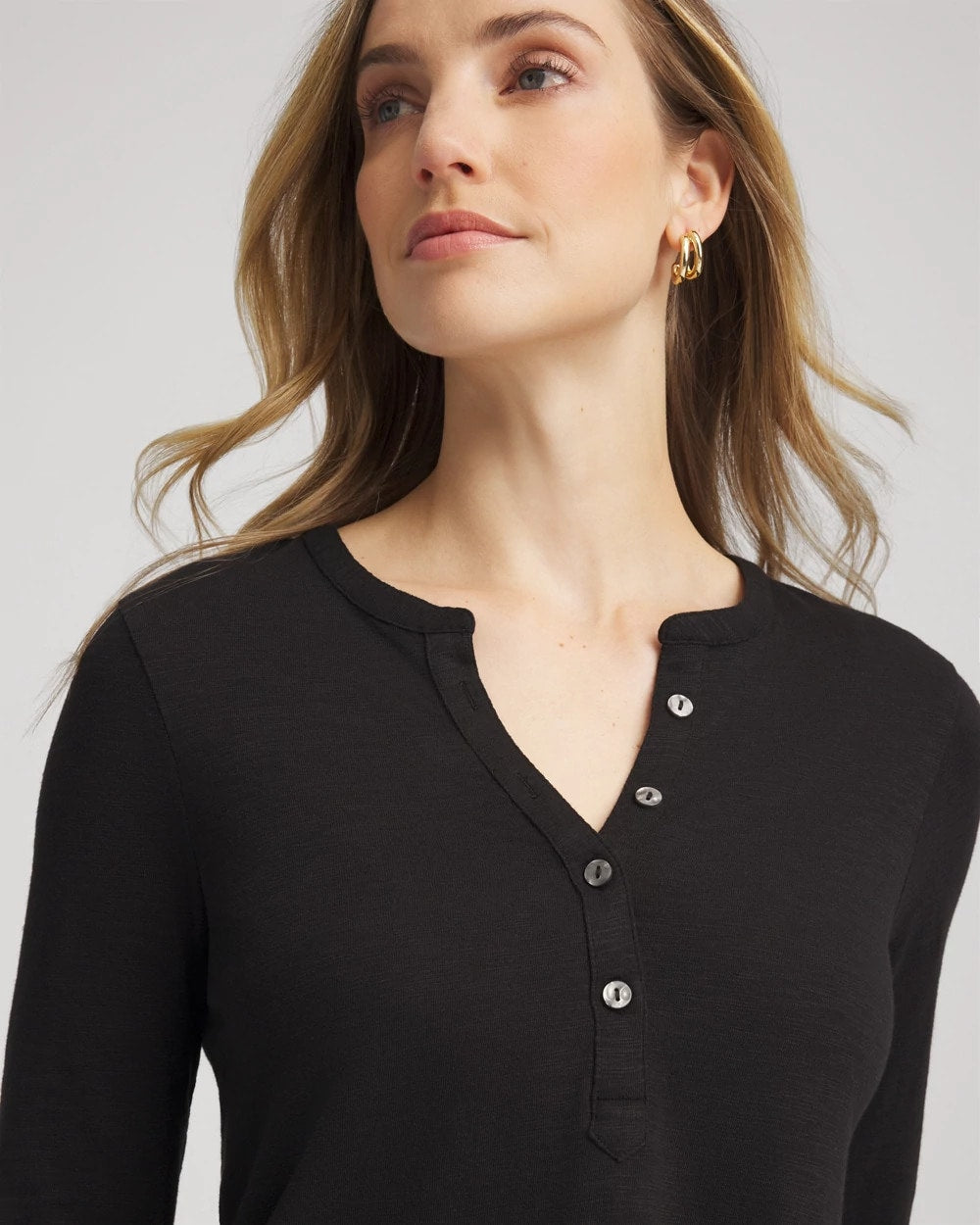 Chico's Women | Cotton Slub Henley Shirt BLACK