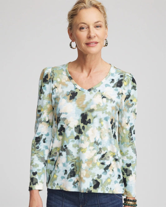 Chico's Women | Printed Slub Puff-Sleeve Tee BLUE MENTHE