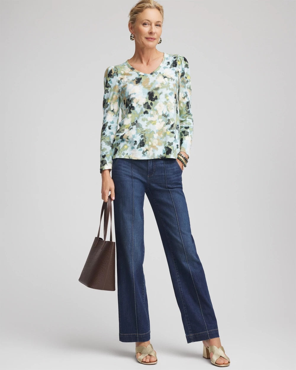 Chico's Women | Printed Slub Puff-Sleeve Tee BLUE MENTHE