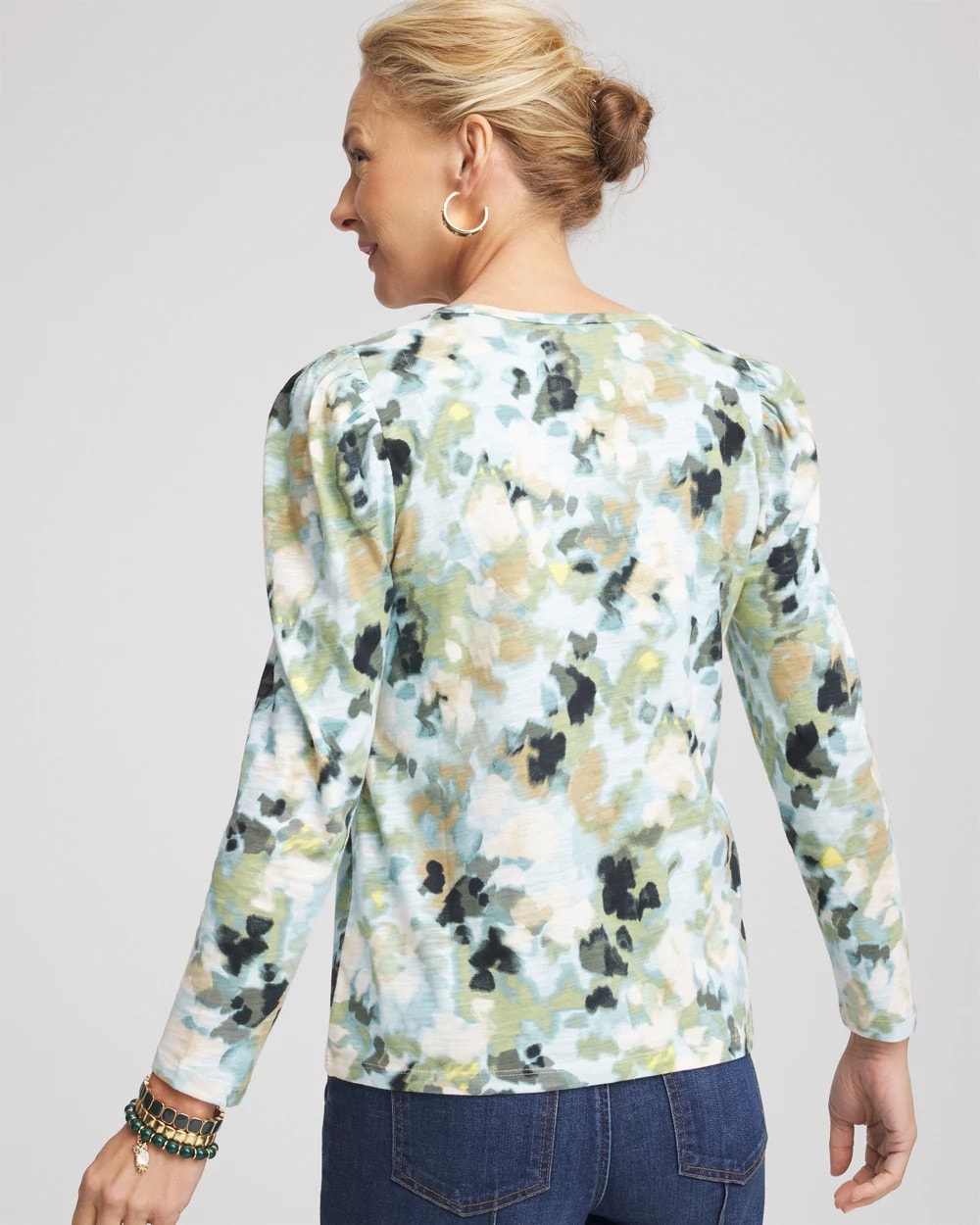 Chico's Women | Printed Slub Puff-Sleeve Tee BLUE MENTHE