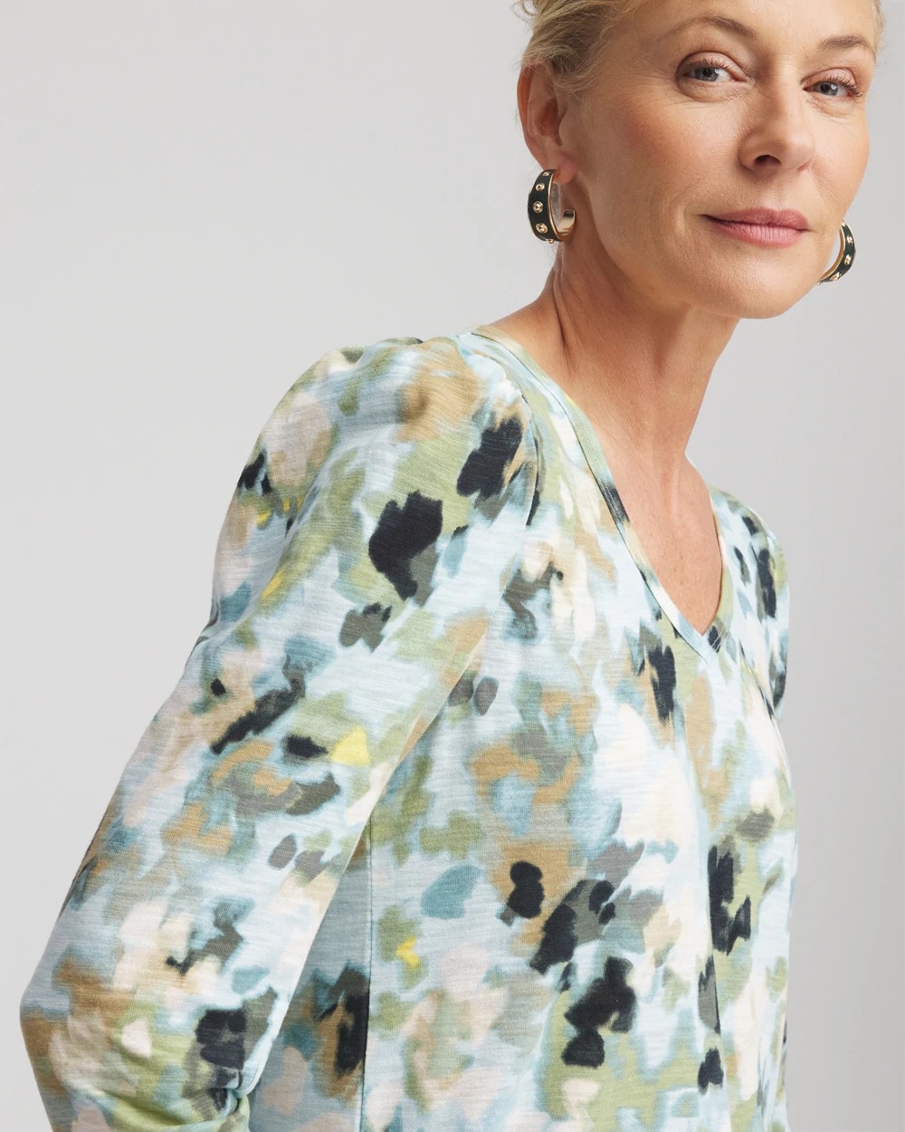 Chico's Women | Printed Slub Puff-Sleeve Tee BLUE MENTHE