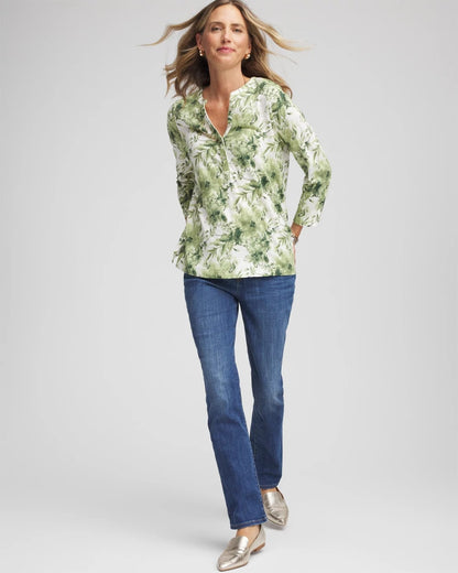Chico's Women | Printed Slub Splitneck Henley Tee SAGE MEADOW