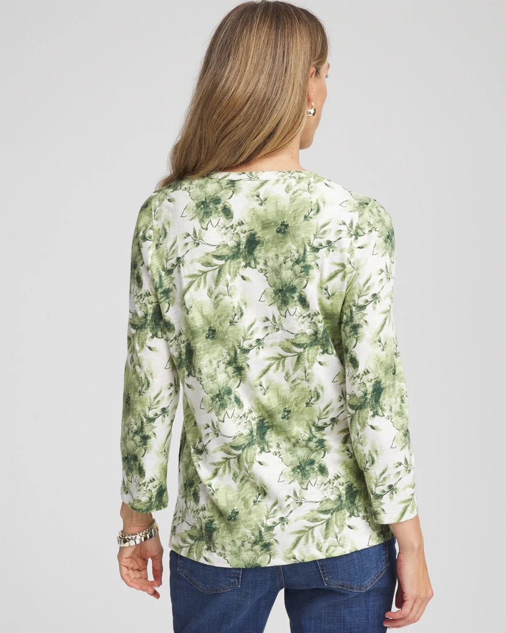 Chico's Women | Printed Slub Splitneck Henley Tee SAGE MEADOW