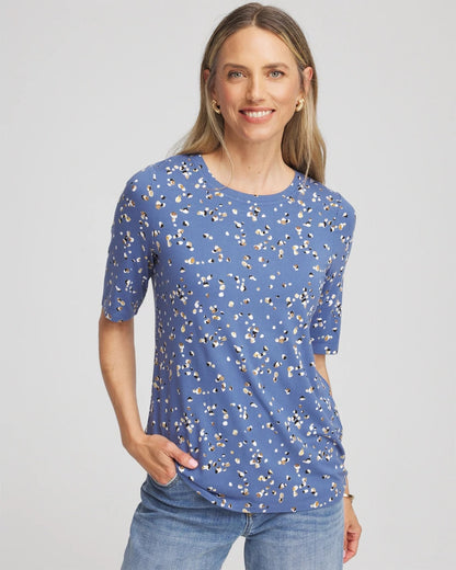 Chico's Women | Printed Elbow Sleeve Tee BLUE LOTUS