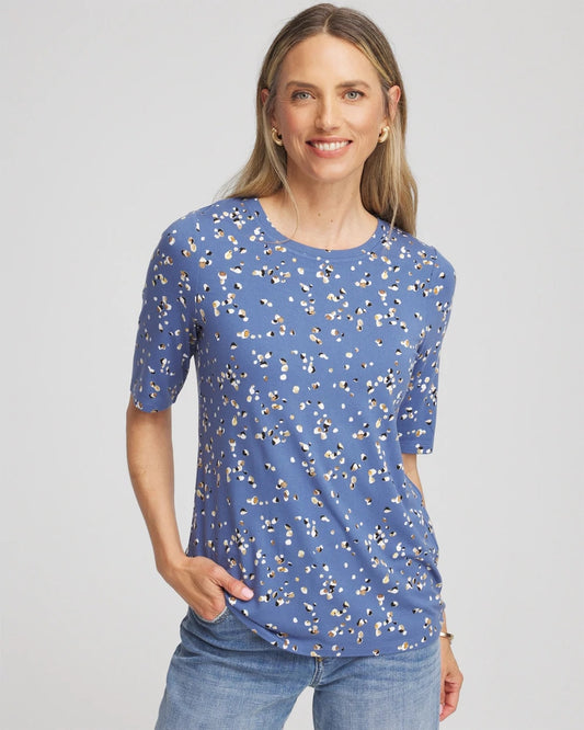 Chico's Women | Printed Elbow Sleeve Tee BLUE LOTUS