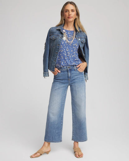 Chico's Women | Printed Elbow Sleeve Tee BLUE LOTUS