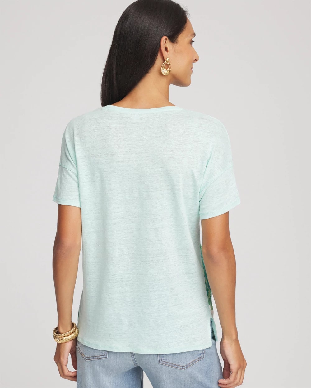 Chico's Women | Linen Embellished Parrot Easy Tee TEAL WATERS