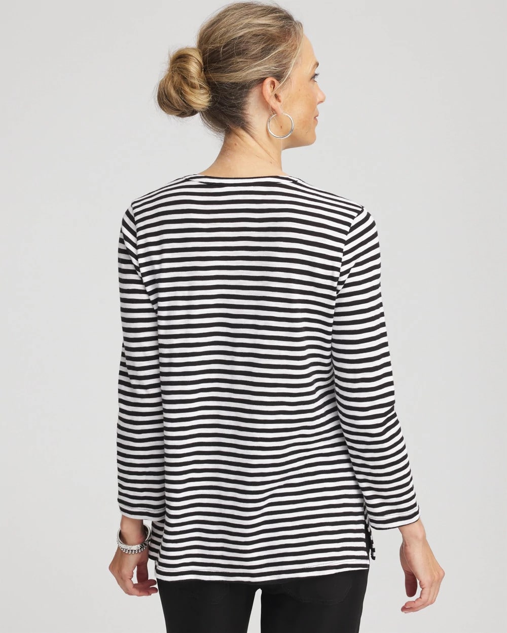 Chico's Women | Striped Slub Splitneck Henley Tee BLACK