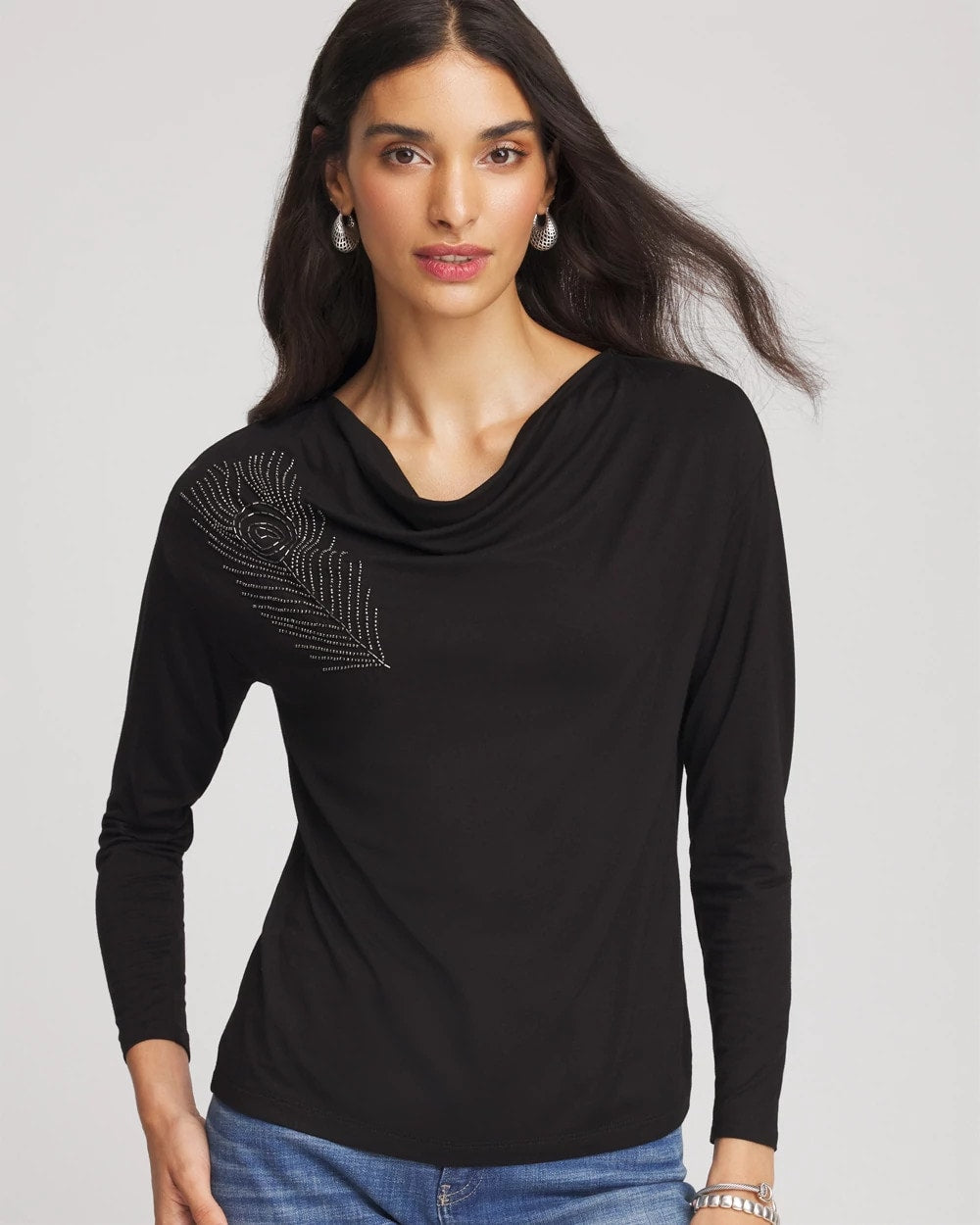 Chico's Women | Embellished Cowlneck Dolman Tee BLACK