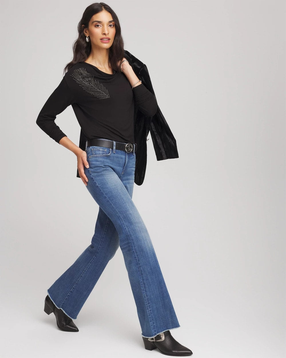 Chico's Women | Embellished Cowlneck Dolman Tee BLACK
