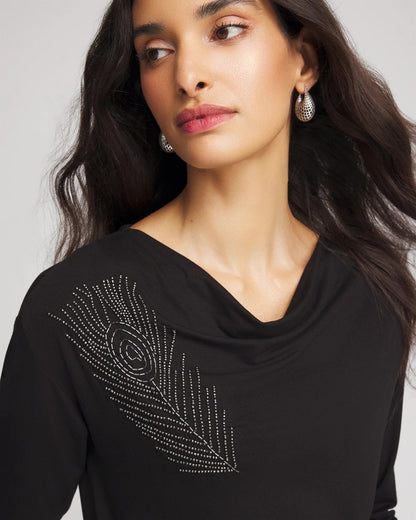 Chico's Women | Embellished Cowlneck Dolman Tee BLACK