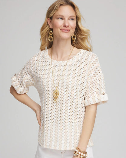 Chico's Women | Textured Roll Cuff Tee GLISTENING SAND