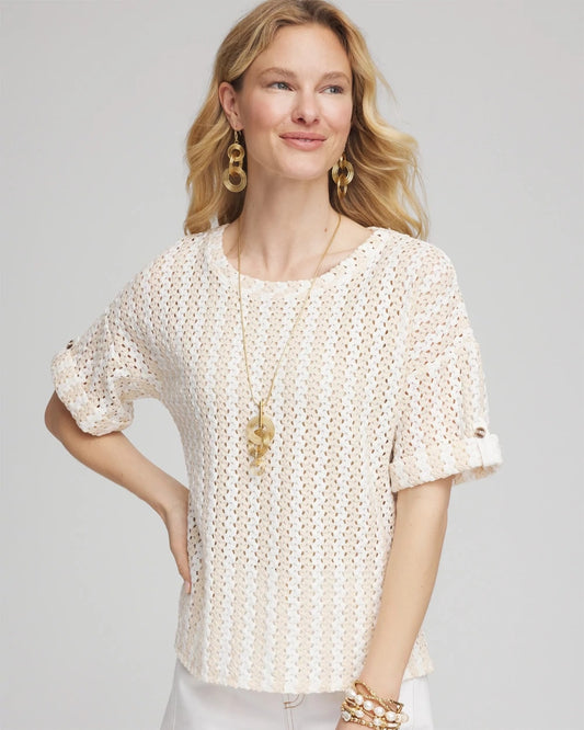 Chico's Women | Textured Roll Cuff Tee GLISTENING SAND