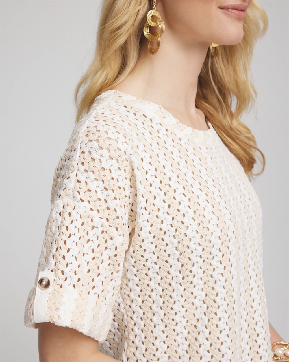 Chico's Women | Textured Roll Cuff Tee GLISTENING SAND