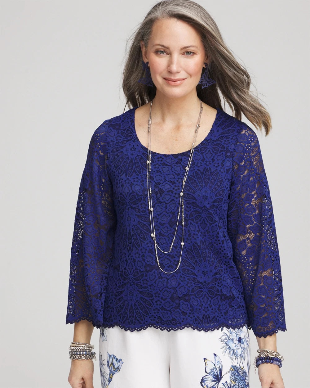 Chico's Women | Scalloped Hem Lace Top BLUE CASA