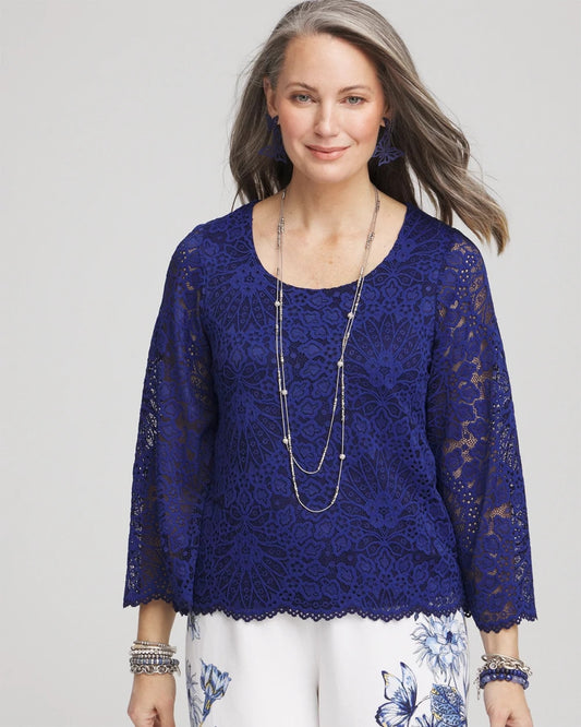 Chico's Women | Scalloped Hem Lace Top BLUE CASA