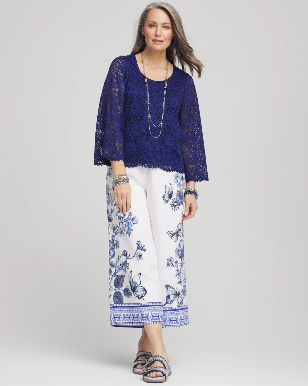 Chico's Women | Scalloped Hem Lace Top BLUE CASA