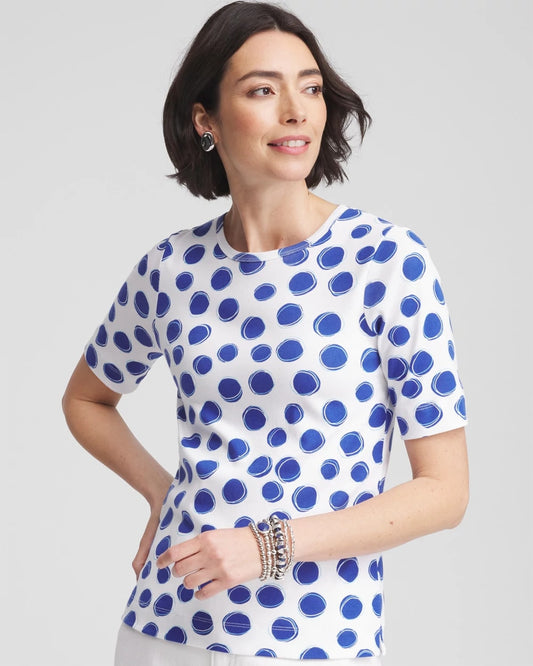 Chico's Women | Polka-Dot Pima Cotton Crewneck Tee ALABASTER