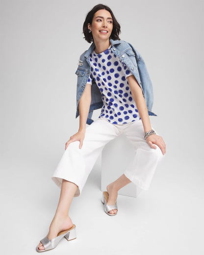 Chico's Women | Polka-Dot Pima Cotton Crewneck Tee ALABASTER