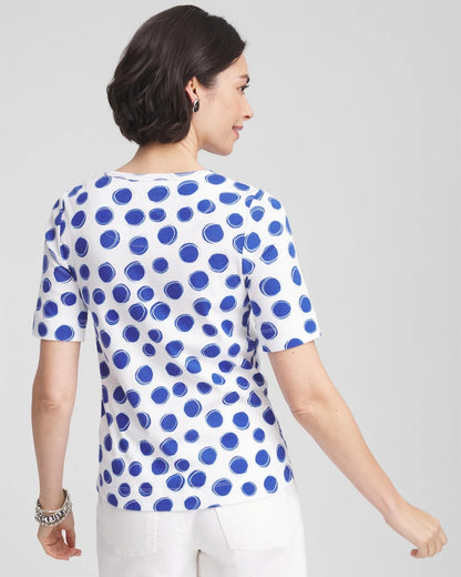 Chico's Women | Polka-Dot Pima Cotton Crewneck Tee ALABASTER