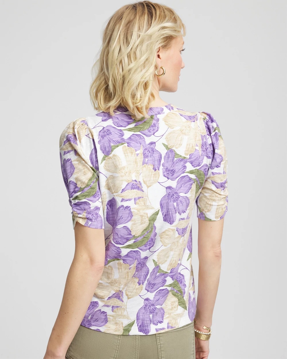 Chico's Women | Floral Slub Henley Tee ALABASTER