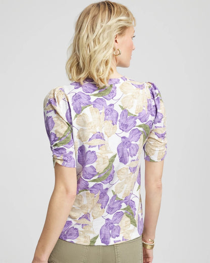 Chico's Women | Floral Slub Henley Tee ALABASTER